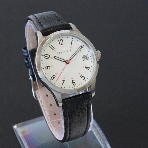 Caravelle Ladies Easy Reader By Bulova Black On White Dial Black Leather 30mm main image 9